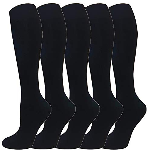 Hi Clasmix Warm Knee High Socks for Women&Men-Thermal Cotton Socks for Hiking,Work,Winter(5 Black Pack Women)