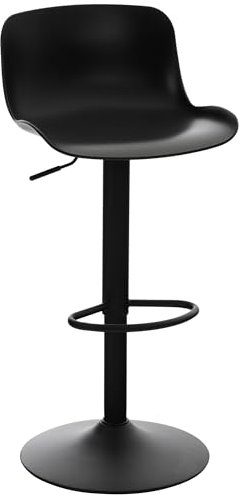 CLP Barhocker Almada Kunststoffsitz I Höhenverstellbarer Barstuhl I 360° Drehbar Mit Rückenlehne Und Fußstütze I Für Küche Und Partyraum, Farbe:schwarz