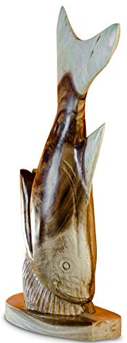 Kinaree massivt trä skulptur fisk – snidad fisk – 70 cm staty av sockerträ