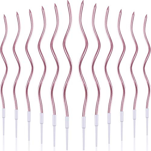 12 Piezas Velas de Cumpleaños Espiral Metálico Retorcidas para Pastel y Magdalena - Enroscar Larga y Delgada para Fiesta Bodas (Oro Rosa)