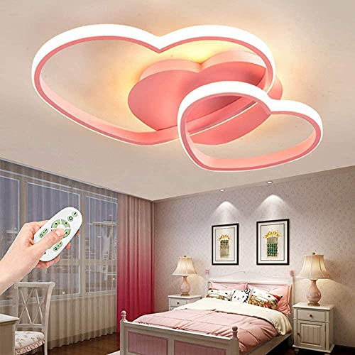 Deckenleuchte LED Liebe Herz Design Deckenlampe Acryl Lampenschirm Deko Decke Leuchte Deckenlicht Dimmbar Mit Fernbedienung Kinderzimmerlampe Schlafzimmer Kronleuchter 50Cm [Energieklasse A++],Rosa …