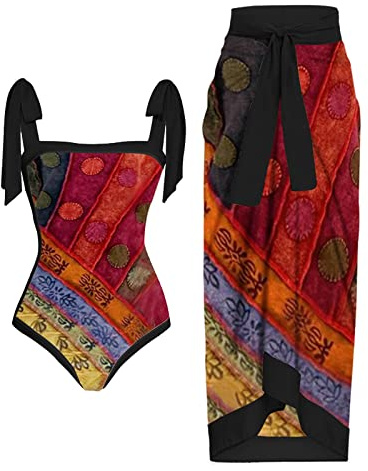 riou Bañadores Mujer Reductores Barriga Moda Sexy Cuello en V Monokini+Vestido de Playa de Encaje Bañadores Deportivos Vientre Plano con Relleno NatacionCover Up Blusa Halter