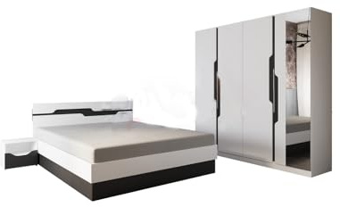 Camera da Letto Completa con Armadio a 4 Ante Battenti Letto Matrimoniale Contenitore con 2 Comodini Set Arredo Camera Moderno Bianca e Nera CDLI7013 (solo camera)