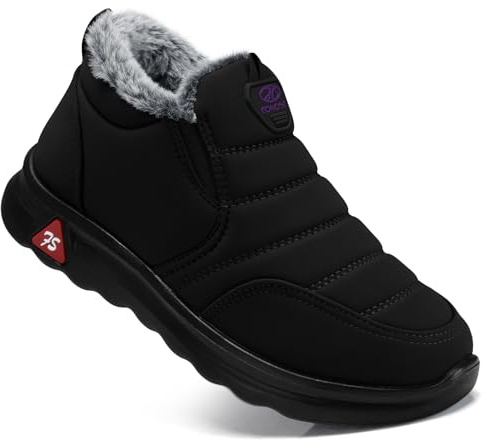SHIBEVER Black Winter Boots for Women Warm Fur Lined Comfortable Snow Boots