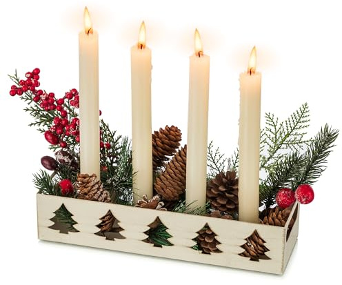 Sziqiqi Bougeoir Couronne de l'Avent, 4 Chandeliers Vintage avec Motif d'arbre de Noël, Bougeoir Décoratif Shabby Chic Candélabre Chrétien Centre de Table Cadeau Saisonnier