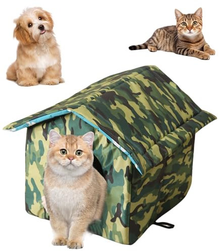 HOMURY Cat House for Outdoor, Winterproof, Foldable, Washable, Weatherproof & Warm, Oxford Pet House for Small Dogs & Cats (Camouflage)