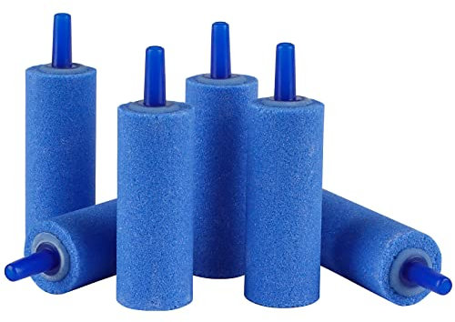 Pawfly 6 Pcs 5 cm Fish Tank Air Stone Cylinder Blue Aquairum Bubble Diffuser Release Tool for Nano Air Pumps Small Airstones for aquairums Buckets and DWC Reservoirs