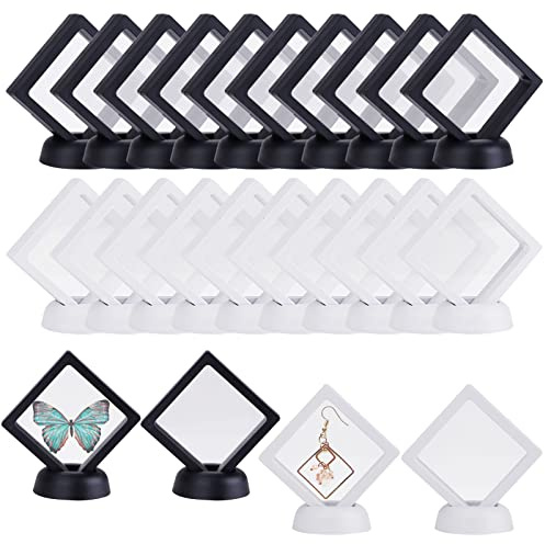 Chostky 24 unidades de vitrina flotante en 3D, caja de almacenamiento transparente para joyas, desafío M¨¹nze Display Holder Stand for ¨¹r antiguo M¨¹r joyas conchas fósiles piedras preciosas piedras
