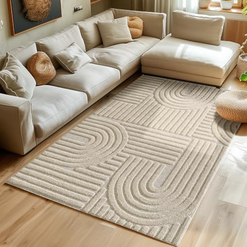SIMPEX Tappeto Beige 120x170 cm, Shaggy Pelo Lungo, Morbido e Accogliente, Tappeto Soggiorno Stile Scandinavo Boho, Retro in Juta