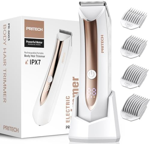 Intimrasierer für Frauen Körperrasierer Bikini Trimmer Rasierer Damen, IPX7 Nass- und Trockengebrauch USB wiederaufladbar mit Ladestation PRITECH