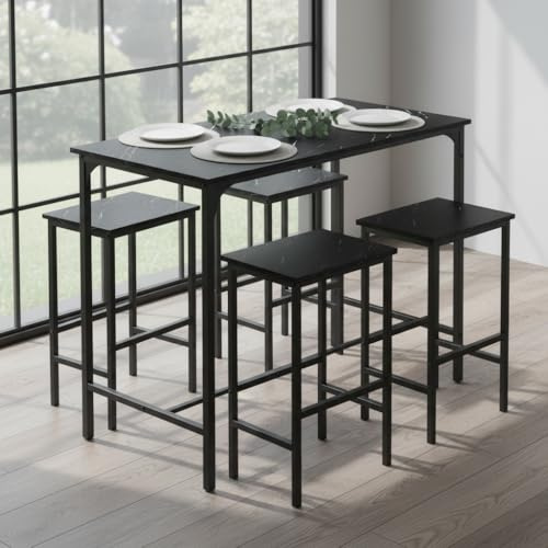 anrekl Set tavolo da pranzo e sedie da 5 pezzi, tavolo alto con sgabelli, angolo bar per la casa, adatto per cucina sala da pranzo soggiorno, tavolo da bar 100x60x90 cm, nero