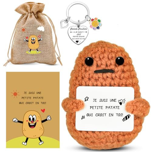 Szhhrxi Poupées de Pomme de Terre en Français avec Porte Clés et Carte, Cadeau Original & Amusant, Idée Drôle Anniversaires pour Homme Femme Collègue, Gadget Utile Rigolo Motivation (A)