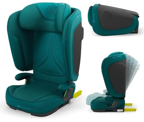 Kinderkraft UNITY 2 i-Size, Faltbarer Autositz 100–150 cm, von ca. 3,5 bis 12 Jahre, verstellbare Kopfstütze, Polsterung mit AIR FLOW-System, 5-fach Rückenlehnenverstellung, Grun