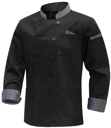 MeiLayM Uomo Cuoco a Maniche Lunghe Giacca Cuoco Unisex Giacca da Cuoco Giacca Cuoco in Cotone Traspirante da Cucina con I Bottoni ristorazione Lavoro