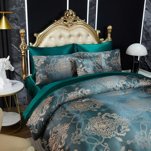 Herside Lyxigt jacquard-påslakanset dubbel svartgrön polyester sängkläder set broderi nyklassicalt blommönster 3 st vintage estetiskt påslakan flickor pojkar kunglig heminredning