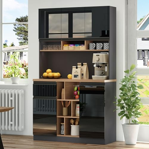 Huayz Armadio da cucina a buffet, con ripiano e ante per cucina, multiuso, con ripiani e cassetti regolabili, 185 x 105 x 45 cm