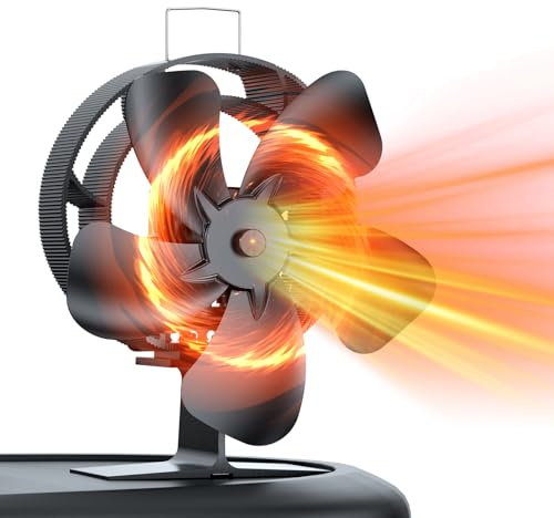Ventilateur Poele à Bois avec thermomètre, ventilateur oscillant à 60° avec 5 pales de 210 mm, fonctionnement thermique et silencieux (sans électricité) pour poêles à bois/Cheminée/Gaz (HL-300C1-0)