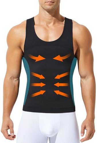 Casey Kevin Mens Compression Vest Elastic Slimming Body Shapewear Tummy Control Undershirts Workout Tank Top Waist Trainer, Black-M