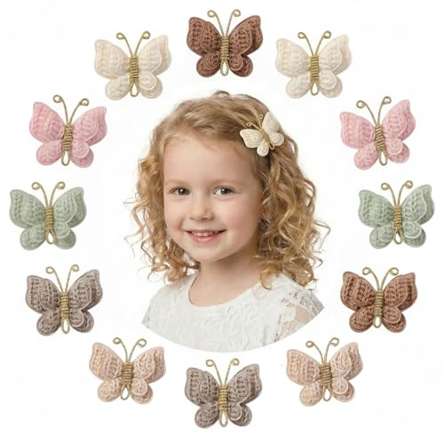 12 Pcs Butterfly Hair Bow Girl, Beige Kid's Cute Hair Clips Barrettes Accessories for Infants Toddlers Baby Kids Fine Hair