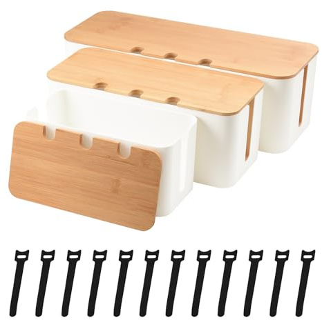 Holtrae Scatola Porta Cavi 3 Pezzi Scatola Nascondi Cavi Coperchio in Legno Perforato Grande Media Piccola per Nascondere Prese e Cavi Ciabatte Elettriche Cavi Organizza il Cablaggio del Computer