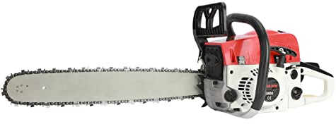 58 cm³ Benzin Kettensäge, 20 Zoll Schnittlänge, 2,4 kW / 3,2 PS, 13.000 U/min, Motorsäge Benzin, Motorkettensäge, einfacher Start und Bedienung, automatisches Ölsystem (Rot 1)