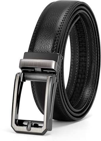 SUOSDEY Men's Leather Ratchet Belt for Dress Trousers Ratchet Belt for Men with Automatic Buckle 30mm Wide