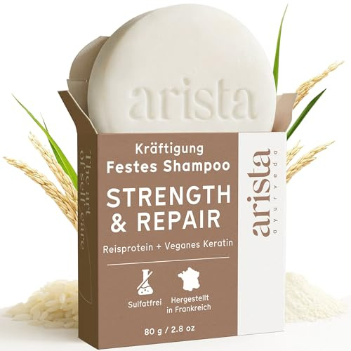 Arista Shampoo Solido per Capelli Danneggiati, Shampoo Rinforzante Donna e Uomo, Aiuta i Capelli Fragili ad Apparire Più Forti, Shampoo Solido Vegano, Senza Parabeni e Sulfati (80 g)