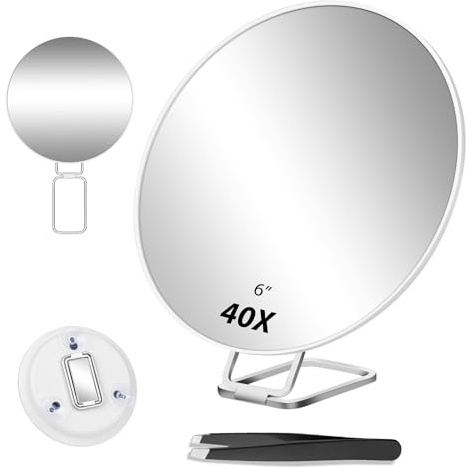 Solinorex Specchio Ingranditore 40X, Specchio per Il Trucco Con Funzione Di Ingrandimento, Specchio Portatile Include Supporto, Pinzette E Forbici, Specchio per Il Trucco Da Viaggio, uso a 5-8CM