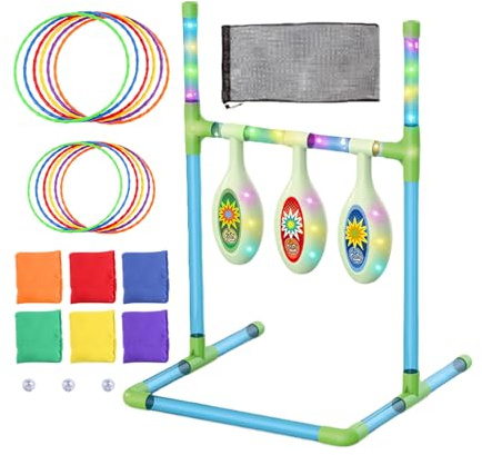 Bönsäck – 26,4 tum barn bönpåse kastspel | PP-gasväv materialset – 2-i-1 LED- tos spel med bärbar förvaring för inomhus utomhus familjefest trädgård lek användning