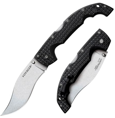 Cold Steel, XL Voyager Lockback Vaquero, Klappmesser, Stonewashed Finish, Taschenmesser, AUS-10A Klingenstahl, Lanyardloch, scharfes Messer für Outdoor, Camping, Schnitzen