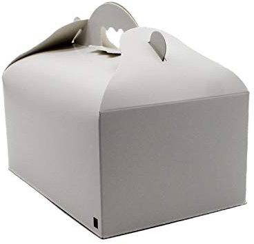 BAMI 25 Stück Konditorei Box Gebäckkarton Kuchenbox, M- 200x130x90mm Tortenbox, aus Pappe mit Griff, weiß, Vollpappe, eckig