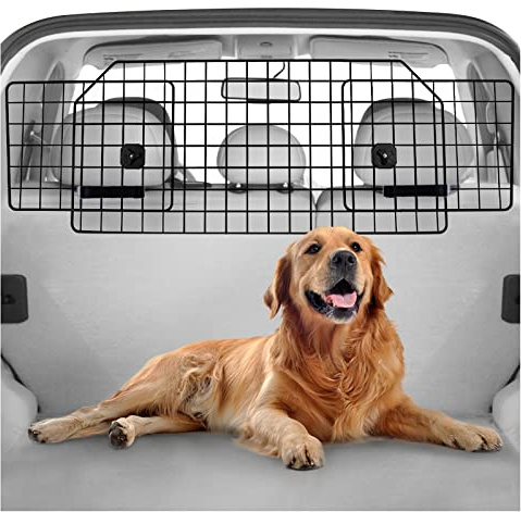 rabbitgoo Dog Car Barrier for SUVs, Adjustable Large Pet Gate, Universal-Fit Divider Cargo Net, Heavy-Duty Wire Mesh Dog Barrier SUV, Van Vehicles Subaru Car Accessories Safety Travel, Standard Model