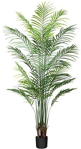 Artificial Areca Palm Plant 6Ft Fake Tropical Palm Tree, Perfect Faux Dypsis Lutescens Plants in Pot for Indoor Outdoor House Home Office Garden Modern Decoration Housewarming Gift,1Pcs