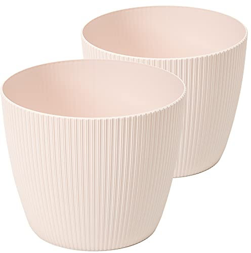 Tymar Blumentopf, 2er-Pack, Runde Form, Übertopf ((2pack) Puder Rosa, ø 13,5 cm)