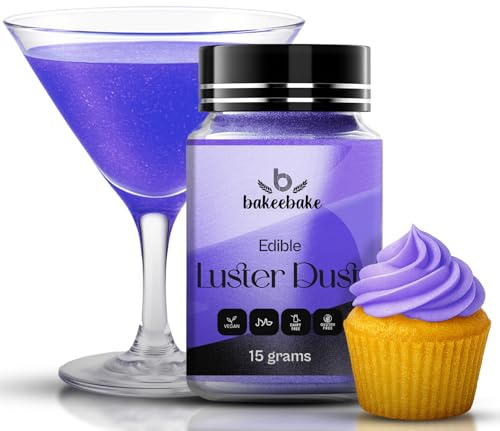 Bakeebake Violet Luster Dust Edible 15g - Edible Glitter for Drinks & Desserts - Gluten Free Edible Violet Dust for Cake Decorating – Tasteless Vegan Drink Glitter for Cocktails and Parties