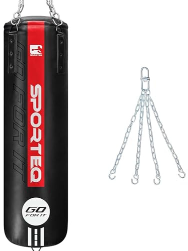 Sporteq GO Series Heavy Filled Boxing Punch Bag with Chain Hanging Set, 4FT Punching Bag for Boxing, Kickboxing & Muay Thai Training, Heavy Duty Punch Bag for Home & Commercial Gym Use