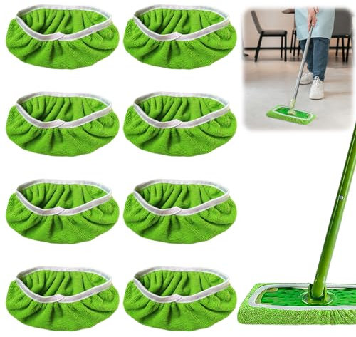 8 Pezzi Panni Riutilizzabili per Swiffer Swiffer Mop,Panno Microfibra Pavimenti Mop,Panni Cuscinetti per Mocio in Microfibra di Ricambio,Straccio Lavapavimenti per Uso Umido e Secco (verde)