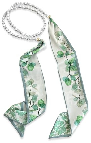 LumiSyne Sciarpa Di Seta Collana Donna Ragazze Lungo Sottile Fazzoletto Da Collo Con Collana Di Perle Fiore Stampata Motivo Righe Lettere Fazzoletto Decorativo Cravatta Copricap Fascia Per Capelli