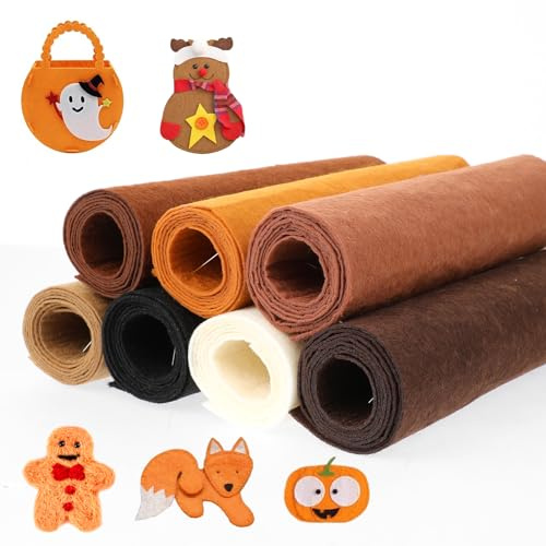 7 Piezas Fieltro Marrón 21 x 90 cm Cuadrados Tela de Fieltro para Manualidades 1 mm de Grosor con Hilo de Bordar Piezas de Fieltro para Hacer Manualidades de Arte de Patchwork de Costura DIY