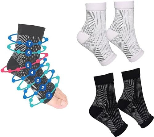COJJ 2 Paar/4 Paare Orthopädische Kompressionssocken Für Herren Und Damen Orthoback Socken Kompressionsstrümpfe(as3, numeric, numeric_34, numeric_39, regular, regular, 2 Paar- Schwarz+Weiß)