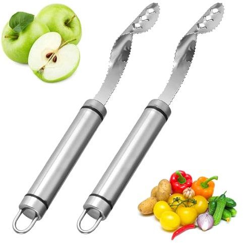2 Stück Entkerner für Paprika,Edelstahl Chili Samenentferner,Pfeffer Kernentferner,Pepper Seed Corer,Chili Entkerner Edelstahl,Verwendet für Pfefferentfernung,Obst und Gemüsekernentfernung