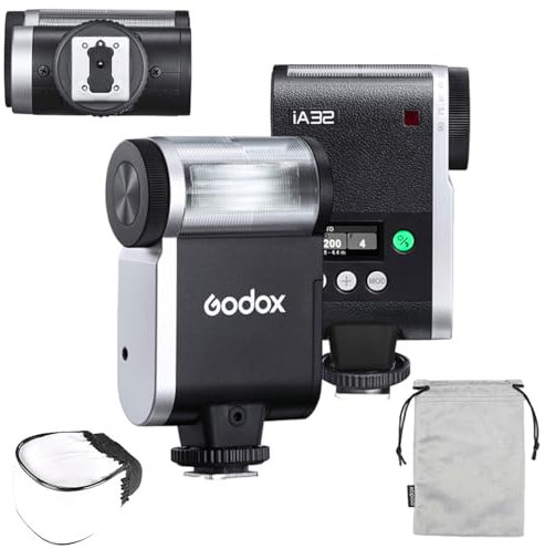 Godox iA32 Mini Flash, GN15 Auto Manual Speedlite, 8 Niveles de Salida, 490 Flashes a Plena Potencia, Compatible con Cámaras Ricoh, Canon, Sony, Nikon, Pentax, Olympus, Leica
