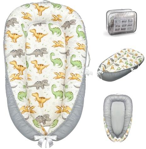 Baby Lounger for Newborn, Baby Nest Cover Breathable and Soft Cotton, Infant Lounger with U-Shaped Safety Bumper for Cozy Comfort Essentials (Dinosuars)