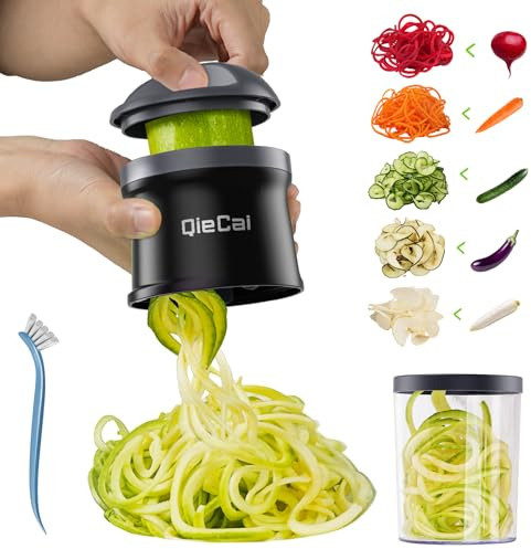 Spiral Cutter Vegetables with Container- 4 in 1 Zucchini Spiral Cutter Vegetable Cutter Spaghetti Vegetable hobel para espaghetti de verduras, Zucchini, Moretas, Cebollones, Carrotes, Patatas