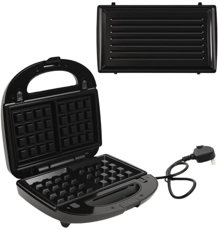 Alivio 3-in-1 Sandwich Maker 850W - Non-Stick Sandwich Maker with Detachable Plates, Compact Design, Easy to Clean & Dishwasher Safe, Double-Sided Heating (Black)