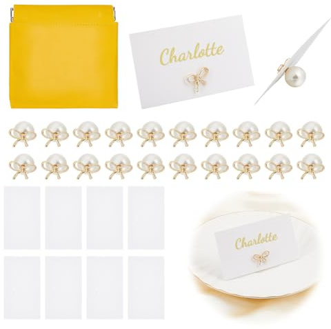 CRAFTYMELODY Set di 20 segnaposto porta cartellini per prezzi, etichette alimentari per biglietti con nome per feste, etichette per dessert, supporto in miniatura con 1 sacchetto quadrato per