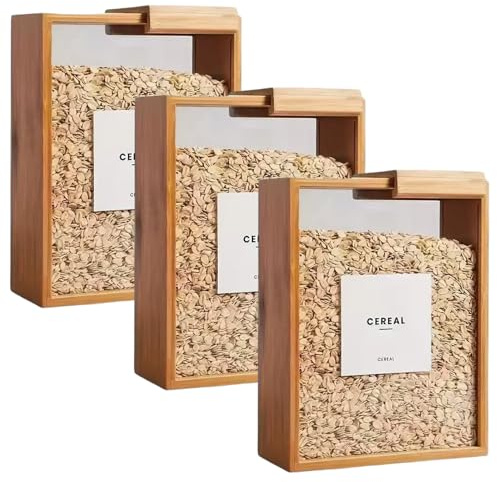 Odoukey Contenedores de Almacenamiento de Cereales, 3 uds., 3L, de Madera con Tapas, contenedor hermético de Almacenamiento de Alimentos para harina de arroz, Aperitivos, Comida para Mascotas