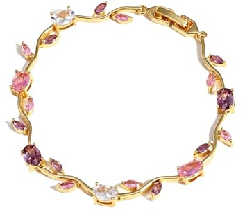 PZKQSAC Bracelet Fleur Tulipe pour Femme - Bracelet Déclaration en Or avec Feuille en Cristal - Bracelet à Paillettes avec Strass Floraux - Bracelet à Maillons de Fleurs Colorées - Accessoires de