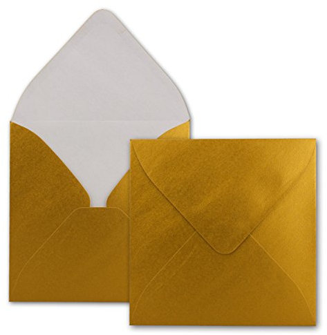 75x Quadratische Briefumschläge in Gold Metallic - 15,5 x 15,5 cm - ohne Fenster, mit Nassklebung - 110 g/m² - Für Einladungskarten zu Hochzeit, Geburtstag und mehr - Serie FarbenFroh