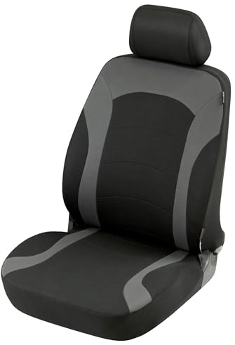 Walser Auto Sitzbezug Inde mit Reißverschluss, Universaler Vordersitzbezug-Auto, Zipp-IT Premium Schonbezug Auto, PKW-Sitzbezug schwarz/grau